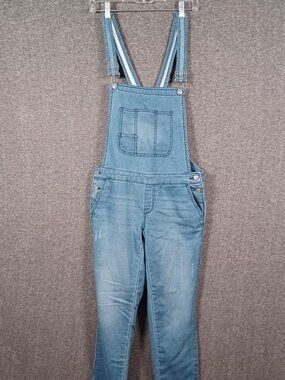 MOSSIMO Junior's XS Denim Bib Overalls Blue Utility Pocket Destressed